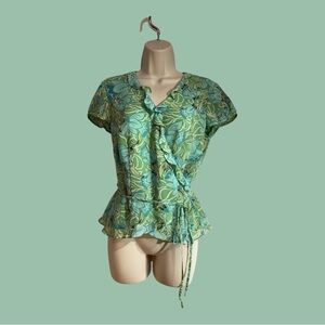 Ann Taylor Loft Petites Green Floral Wrap Blouse Size 8P